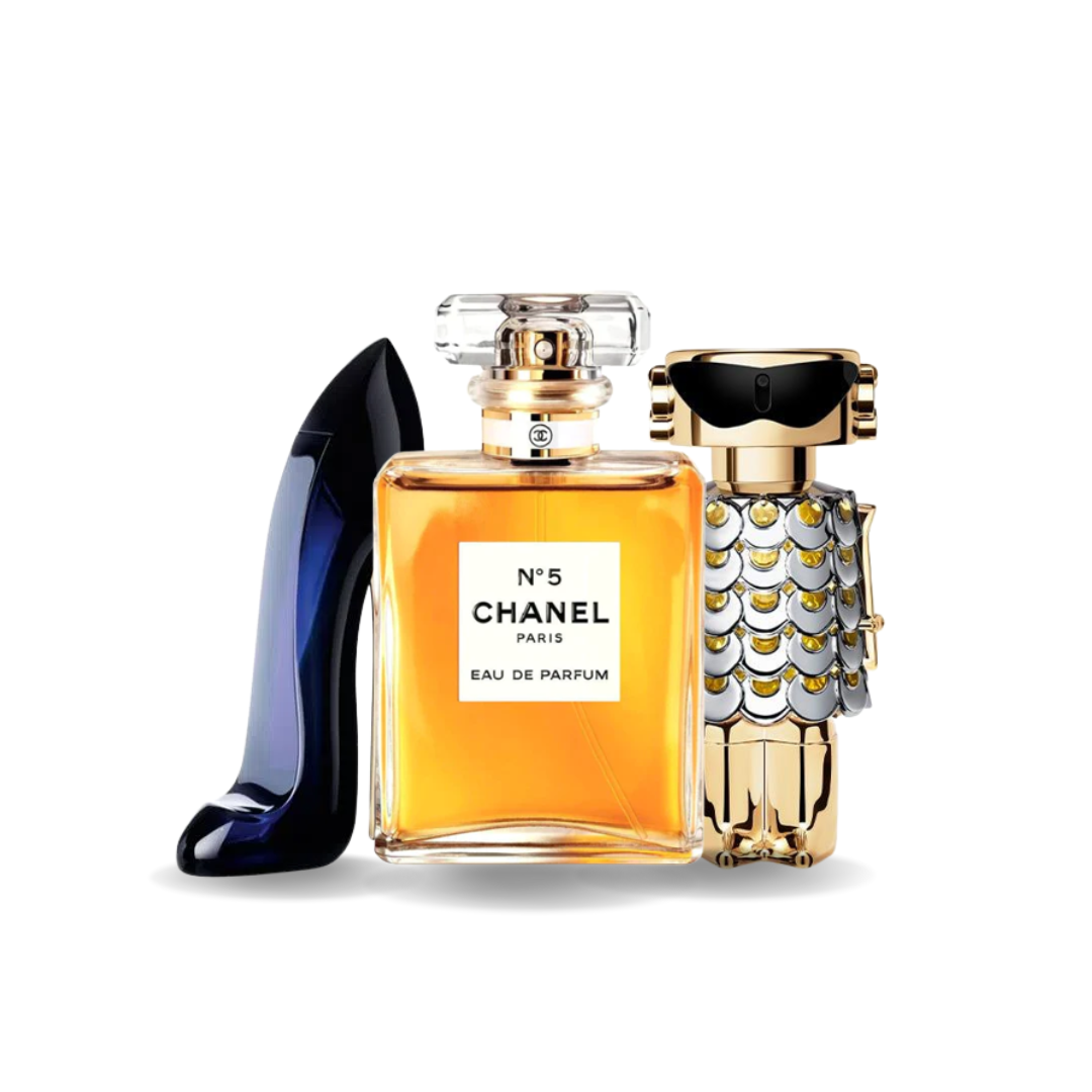 Set di 3 profumi: Carolina Herrera GOOD GIRL, Chanel Nº5 e Paco Rabanne FAME