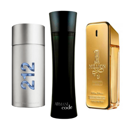 Set di 3 profumi: 212 Men NYC, Paco Rabanne One Milion y Armani Code Homme 100ml