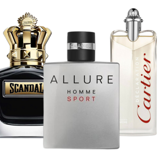 Set di 3 profumi: Allure Homme Sports, Jean Paul Gaultier Scandal, y Cartier Declaration 100ml