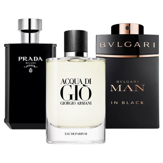 Set di 3 profumi: Bvlgari In Black, Giorgio Armani Acqua Di Gio, y L'Homme Prada Intense 100ml